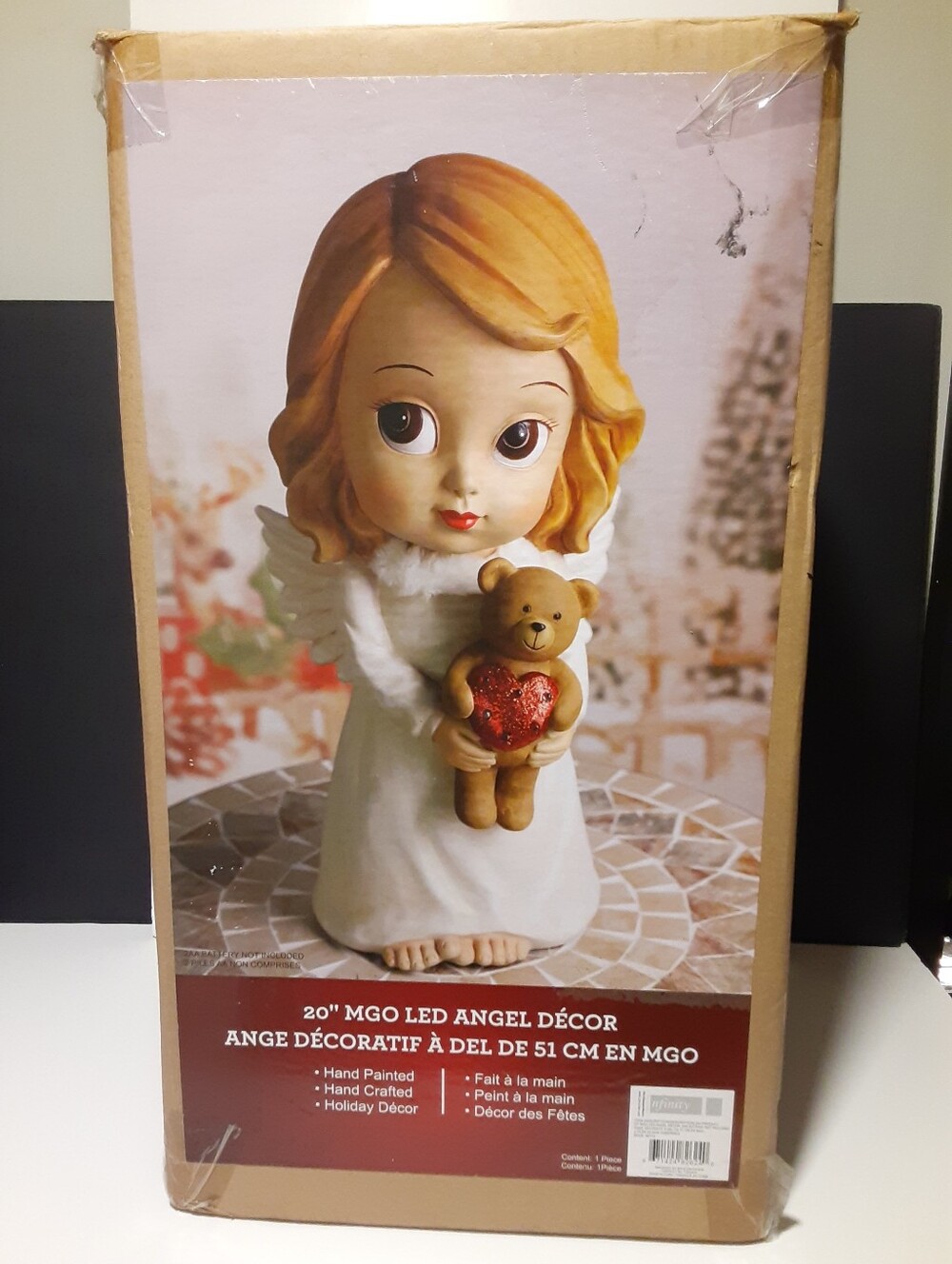 20" MGO LED Angel Figure Statue Decor Christmas Teddy Bear Heart Lights Big Eyed